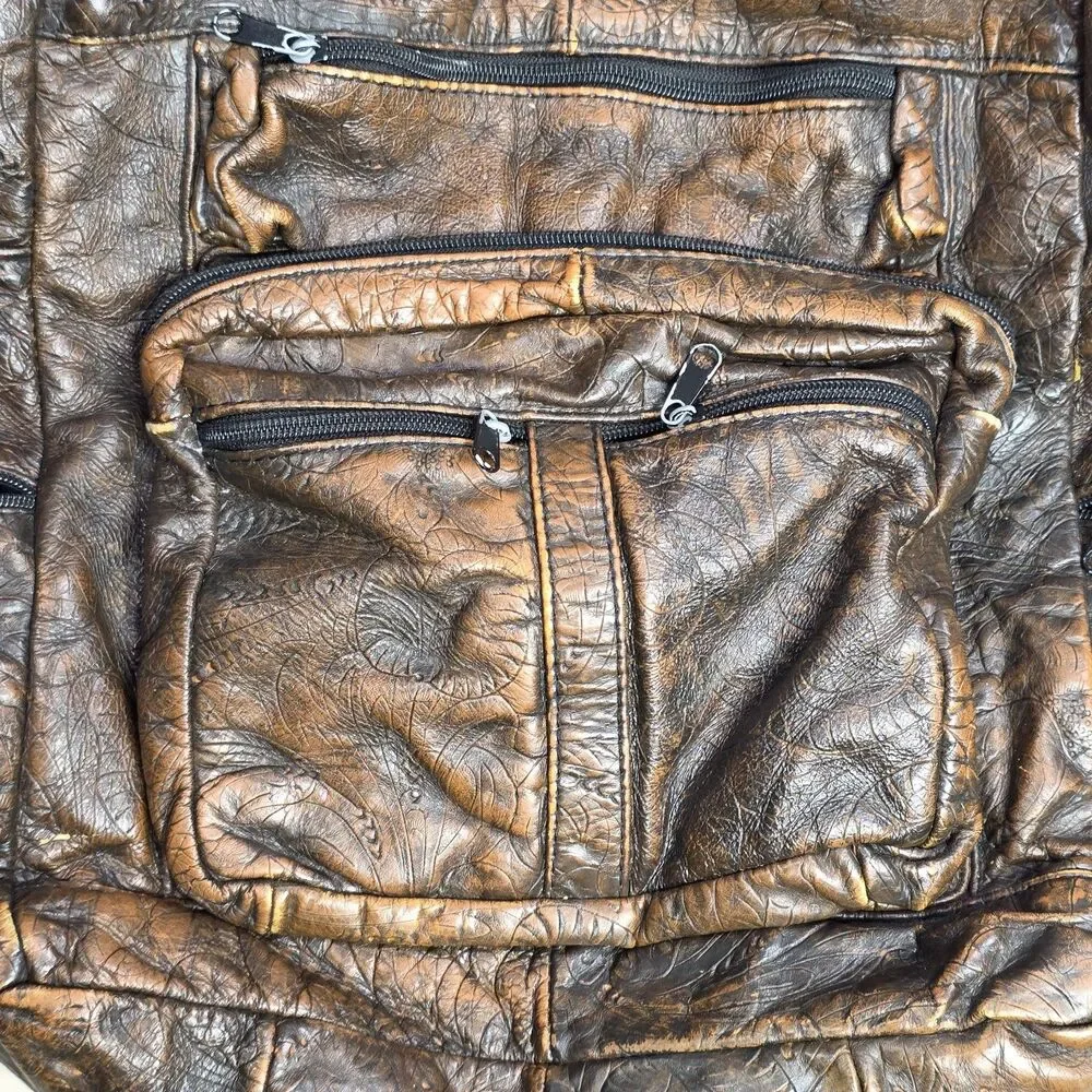 Vintage Tooled Genuine Leather Floral Brown Backpack Made‎ in Mexico